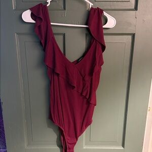 Ambiance Burgundy Ruffle Bodysuit
